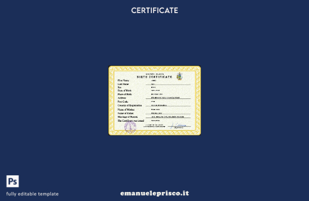 modello PSD del certificato di nascita del certificato di stato civile di Solomo
